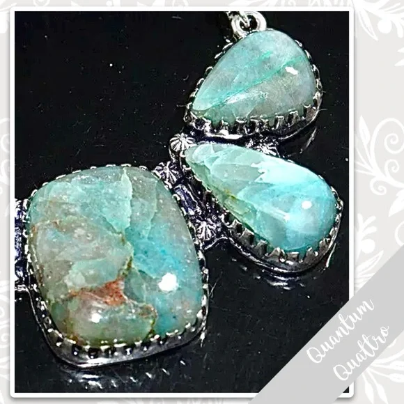 Quantum Quattro Large Silver Multi-Stone Artisan Necklace, 20” Aqua / Turquoise - Picture 3 of 3